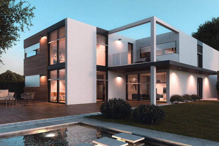 Absturzsicherung als Balkonbrüstung aus Glas an modernem Haus